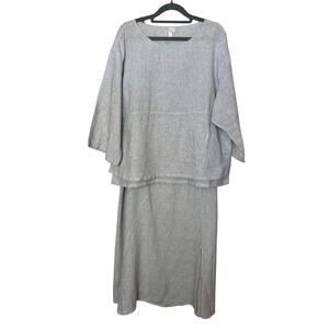 KLEEN 2 pc Set Linen Cotton Top & Midi Tank Dress Sz Medium Gray Black Lagenlook